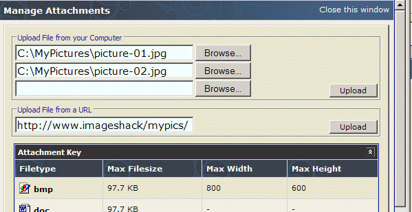 Content of part of the add attachment sub-window